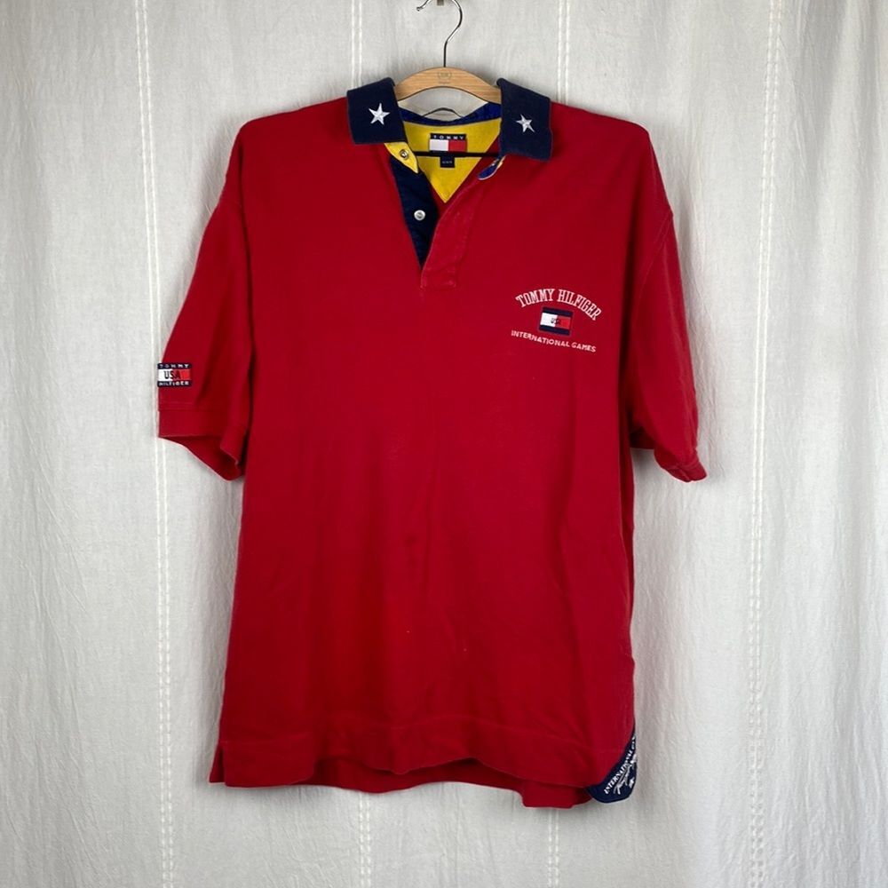 Vintage‎ Tommy Hilfiger red polo international games USA medium